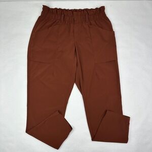 Athleta Skyline Hybrid Trek Jogger Pants Cognac Brown Size 8 Paperbag Waist